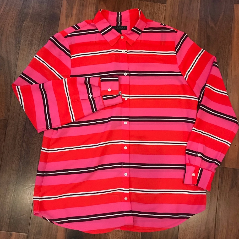 BANANA REPUBLIC vibrant pink red striped shirt